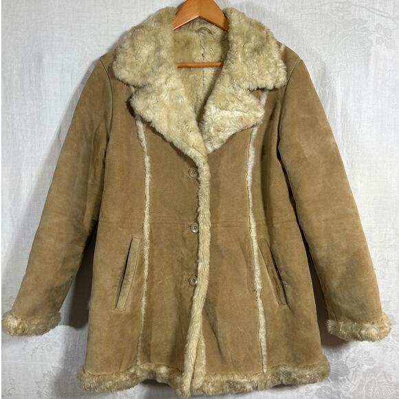 Vintage Wilsons Leather Jacket Large Tan Sherpa Lined Penny Lane Phoebe READ - Picture 1 of 12